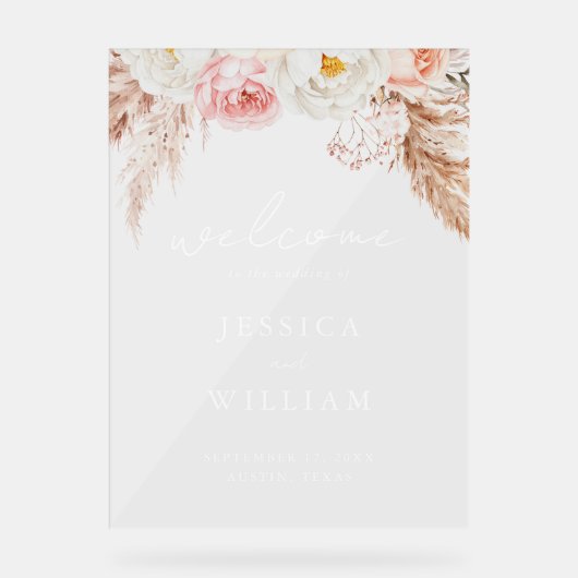 Minimalist Boho Fall Floral Wedding Welcome Acrylschild (Vorderseite)