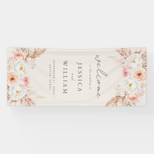 Minimalist Boho Fall Floral Wedding Welcome Banner (Horizontal)