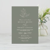 Minimalist Boho Floral Sage Modern QR Code Wedding Einladung (Stehend Vorderseite)