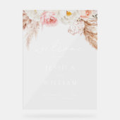 Minimalist Boho Herbst-Blumen-Hochzeitsbegrüßung Acrylschild (Vorderseite)
