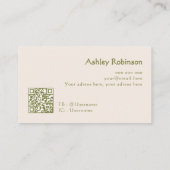 Minimalist boho leaves frame pastel earthy QR code Visitenkarte (Rückseite)