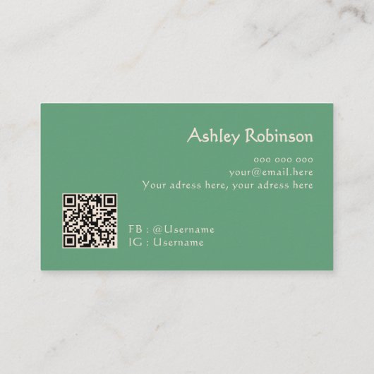 Minimalist boho leaves frame pastel green QR code Visitenkarte (Rückseite)