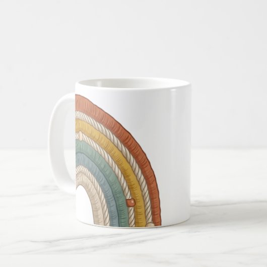 Minimalist Boho Macramé Rainbow Kaffeetasse (Vorderseite Links)