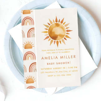 Minimalist Boho Regenbogen-Baby-Party Einladung