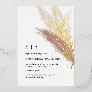 Minimalist Boho Rosa Gold Pampas Gras Echtgold Folieneinladung