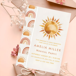 Minimalist Boho Sonnenschein und Regenbogen Freund Einladung
