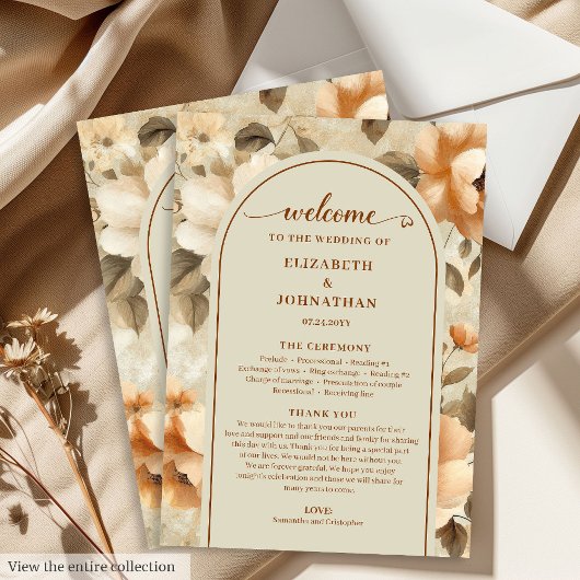 Minimalist Boho Terra Cotta Beige Sage Wedding  Programm