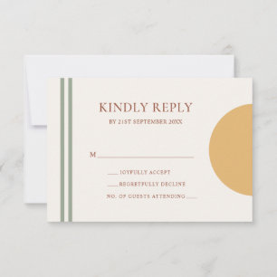 Minimalist Boho Terrakotta Gelbe Bögen Hochzeit RSVP Karte