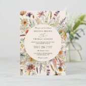 Minimalist Boho Wildflower Floral QR Code Wedding Einladung (Stehend Vorderseite)