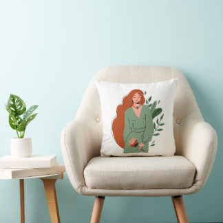 Minimalist Boho Woman Illustration PilThrow Pillow Kissen