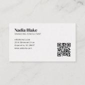 Minimalist Bold Editorial Style QR Code White Visitenkarte (Rückseite)