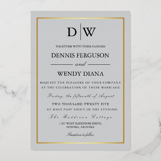 Minimalist Border Monogram Wedding Folieneinladung (Vorderseite)