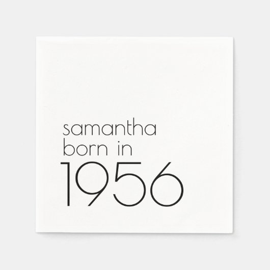 Minimalist Born in 1956 Black 70th Birthday Party Serviette (Vorderseite)