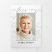 Minimalist Botanical 3-Photo Funeral/Memorial Dreifach-gefaltete Programmkarte (Cover)