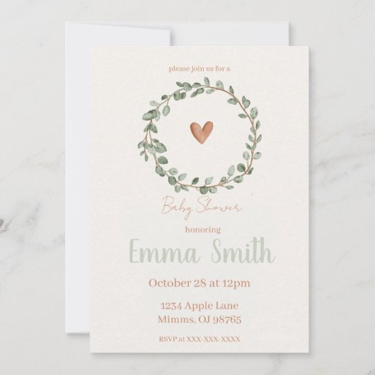 Minimalist Botanical Baby Shower Invitation Einladung (Vorderseite)