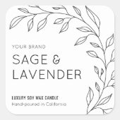 Minimalist Botanical Black & White Candle Label Quadratischer Aufkleber (Vorderseite)