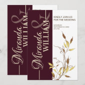 Minimalist Botanical Burgundy Wedding Invitation Einladung (Vorne/Hinten)