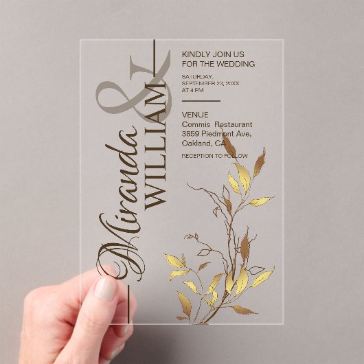 Minimalist Botanical Gold Wedding Acryleinladungen (Insitu (Handheld))