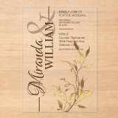 Minimalist Botanical Gold Wedding Acryleinladungen (Vorderseite)