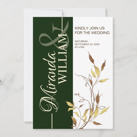 Minimalist Botanical Green Wedding Invitation Einladung (Vorderseite)