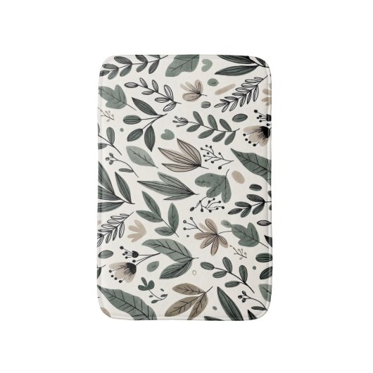 Minimalist Botanical Leaf and Bud Design Badematte (Vorderseite Vertikal)