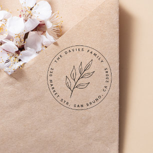 Minimalist Botanical Leaf Round Return Address Permastempel
