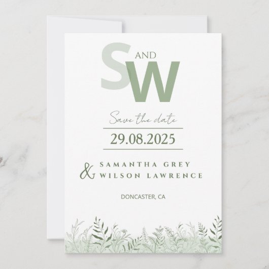 Minimalist Botanical Leafy Save the Date Einladung (Vorderseite)