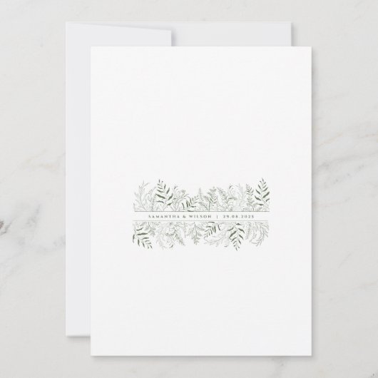 Minimalist Botanical Leafy Save the Date Einladung (Rückseite)