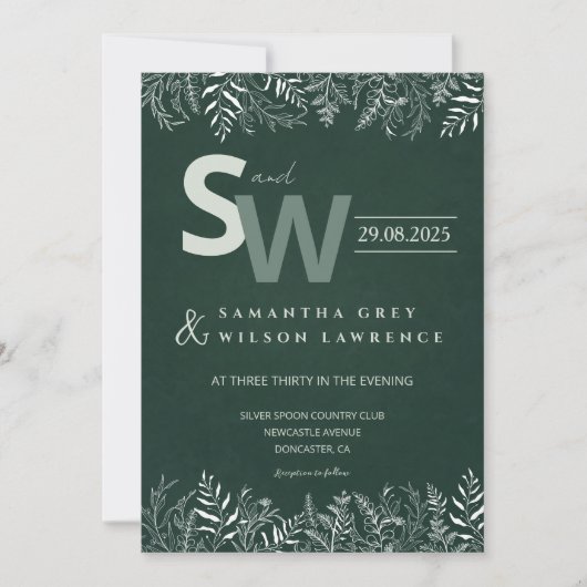 Minimalist Botanical Leafy Wedding Invitation Einladung (Vorderseite)