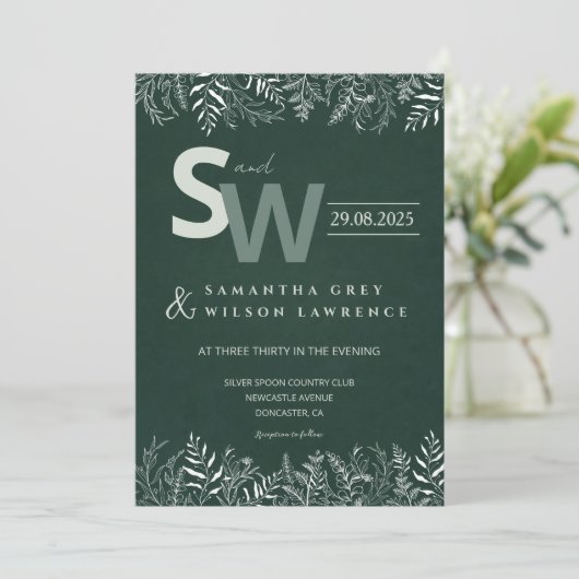 Minimalist Botanical Leafy Wedding Invitation Einladung (Stehend Vorderseite)
