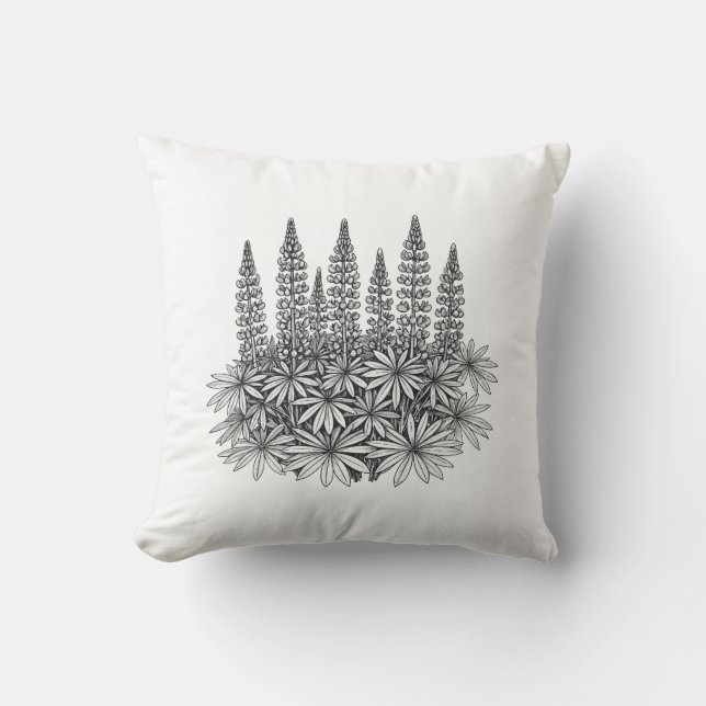 Minimalist Botanical Lupine Throw Pillow Kissen (Vorderseite)