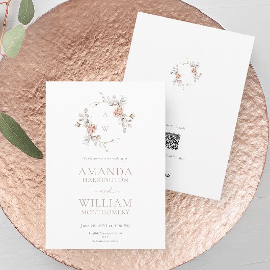 Minimalist Botanical Monogram Invitation Einladung