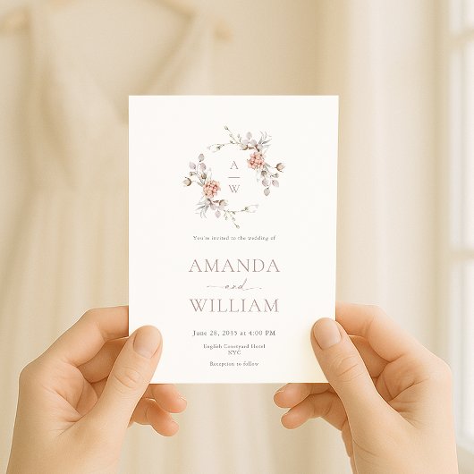 Minimalist Botanical Monogram Invitation Einladung