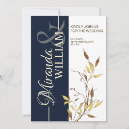 Minimalist Botanical Navy Blue Wedding Invitation Einladung