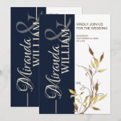 Minimalist Botanical Navy Blue Wedding Invitation Einladung (Vorne/Hinten)