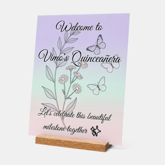 Minimalist Botanical Quinceañera Acrylic Sign Acrylschild (Winkel)