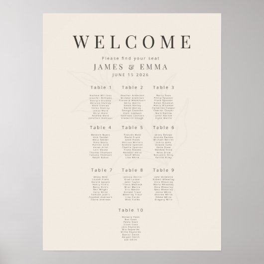 Minimalist Botanical seating Plan10 Soft Beige Poster (Vorne)
