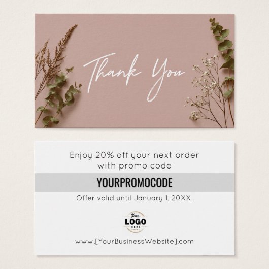Minimalist Botanical Thank You Discount Card (Vorne & Hinten)