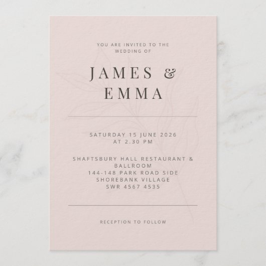 Minimalist Botanical |Warm Blush Einladung (Vorderseite)