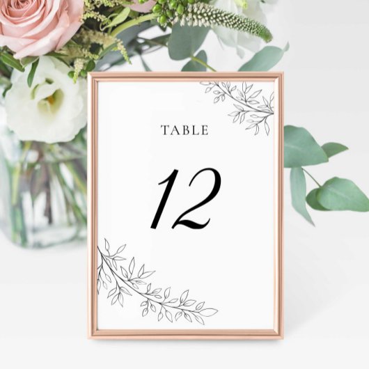 Minimalist Botanical Wedding Black White Elegant Tischnummer
