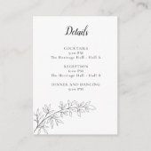 Minimalist Botanical Wedding Details Card Black Begleitkarte (Vorderseite)
