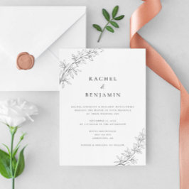 Minimalist Botanical Wedding Elegant Black White  Einladung