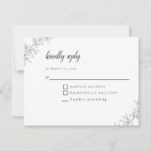Minimalist Botanical Wedding Elegant Black White  RSVP Karte (Vorderseite)