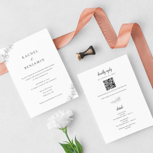 Minimalist Botanical Wedding Elegant QR Code Einladung