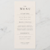 Minimalist Botanical Wedding Menu Soft Beige Menükarte (Vorderseite)