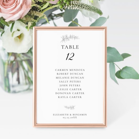 Minimalist Botanical Wedding Seating Chart Budget Tischnummer