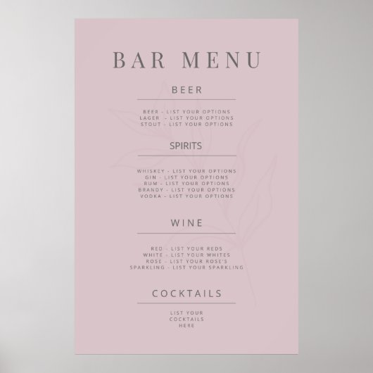 Minimalist Botanical Wedding Sign Dusky Rose Poster (Vorne)