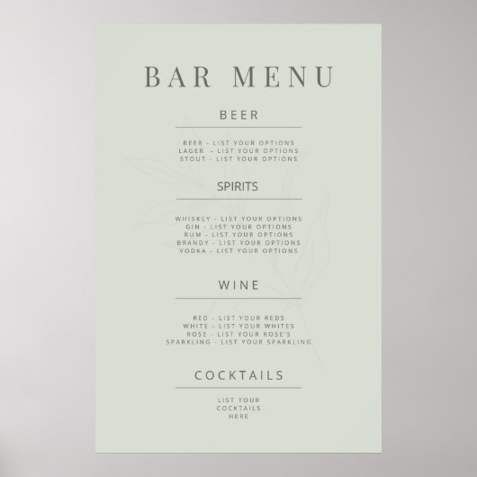 Minimalist Botanical Wedding Sign Pale Sage Poster (Vorne)