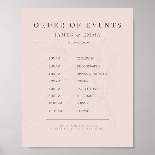 Minimalist Botanical Wedding Sign | Warm Blush Poster (Vorne)