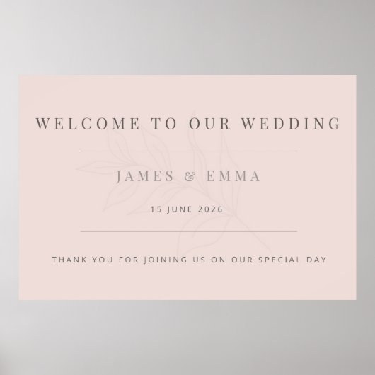 Minimalist Botanical Wedding Warm Blush Poster (Vorne)